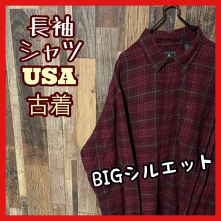 ボタンダウン XL チェック メンズ レッド シャツ USA古着 90s 長袖(シャツ)