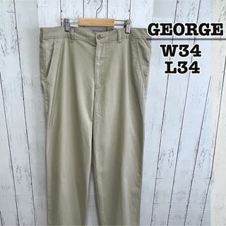 USA古着　チノパン　ワイドパンツ　ワーク　ライトベージュ　W34　George(チノパン)