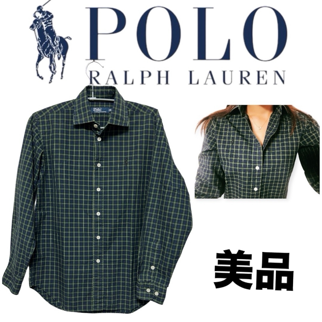 POLO RALPH LAUREN(ポロラルフローレン)の美品　ラルフローレン　長袖　シャツ　ボタンダウン　チェック　緑 レディースのトップス(シャツ/ブラウス(長袖/七分))の商品写真