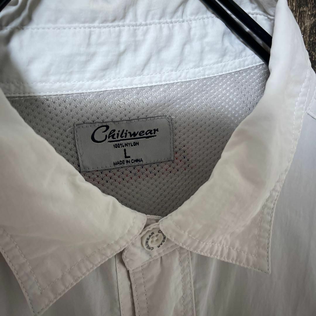 ナイロン フィッシング メンズ ホワイト L チームロゴ シャツ 古着 半袖 メンズのトップス(シャツ)の商品写真