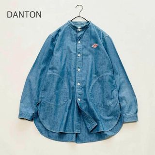 ダントン(DANTON)のDANTON ダントン バンドカラー 長袖シャツ コットン100% ブルー M(シャツ/ブラウス(長袖/七分))