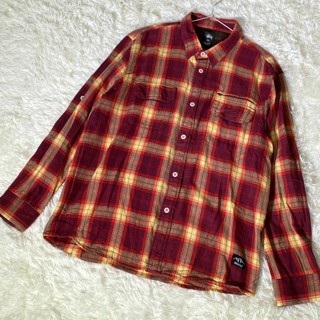 STUSSY(ステューシー)のOLD STUSSY ステューシー チェックシャツ 長袖シャツ　赤系　(XL) メンズのトップス(シャツ)の商品写真