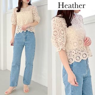 ヘザー(heather)のヘザー クロシェ パフスリーブ ニット トップス(カットソー(半袖/袖なし))