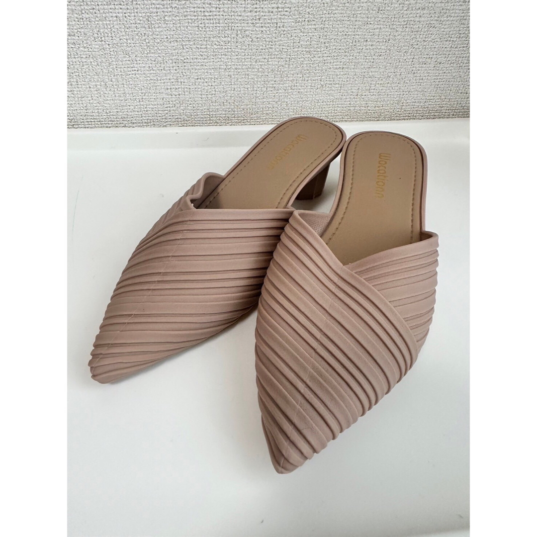 24cm レディース ヒール サンダル ミュール ベージュ オルチャン 韓国 レディースの靴/シューズ(ミュール)の商品写真