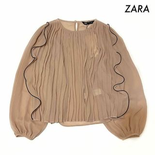 ザラ(ZARA)のZARA ザラ★プリーツ加工 サイドフリル 長袖ブラウス シフォン素材 ピンク(シャツ/ブラウス(長袖/七分))