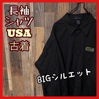 ブラック 刺繍 メンズ XL オーバーサイズ シャツ USA古着 90s 長袖(シャツ)