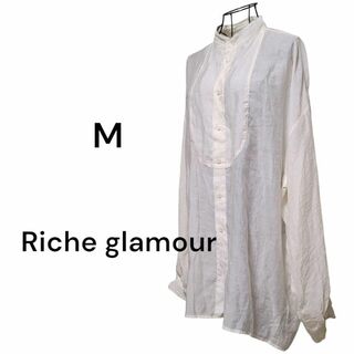 リシェグラマー(Riche glamour)のリシェグラマー　シアーシャツ　バンドカラー　ゆったり　オフホワイト　アイボリー(シャツ/ブラウス(長袖/七分))