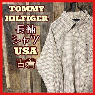 TOMMY HILFIGER - トミーヒルフィガー チェック ベージュ L ボタンダウン メンズ シャツ 古着