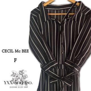 CECIL McBEE - 【美品】セシルマクビー 長袖 襟付き オールインワン ストライプ柄