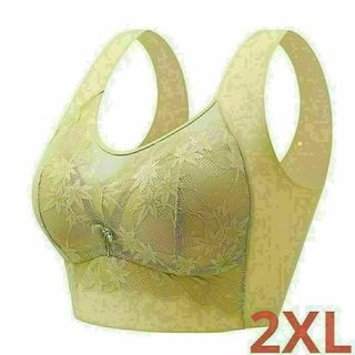 zシームレスブラジャー 育乳 ナイトブラ ノンワイヤー バストアップ 黄緑2XL(その他)