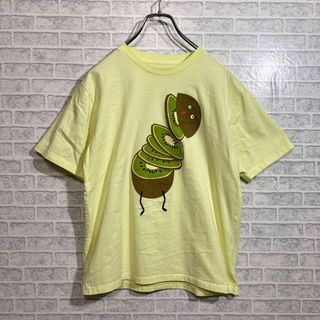 グラニフ(Design Tshirts Store graniph)のグラニフ★半袖Tシャツ★プリントデザイン★Uネック★コットン★イエロー★古着(Tシャツ/カットソー(半袖/袖なし))