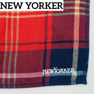 ニューヨーカー(NEWYORKER)の美品 ★NEWYORKER★ タオルハンカチ メンズ チェック レッド(ハンカチ/ポケットチーフ)