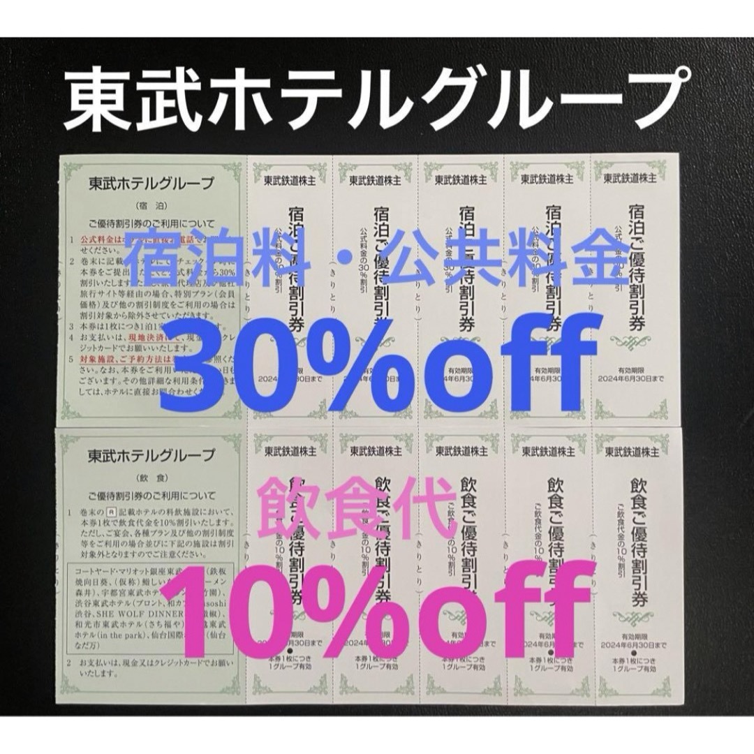 東武ホテルグループ 宿泊料 飲食 優待割引券  TOBU ホテル 宿泊料割引 チケットの優待券/割引券(宿泊券)の商品写真