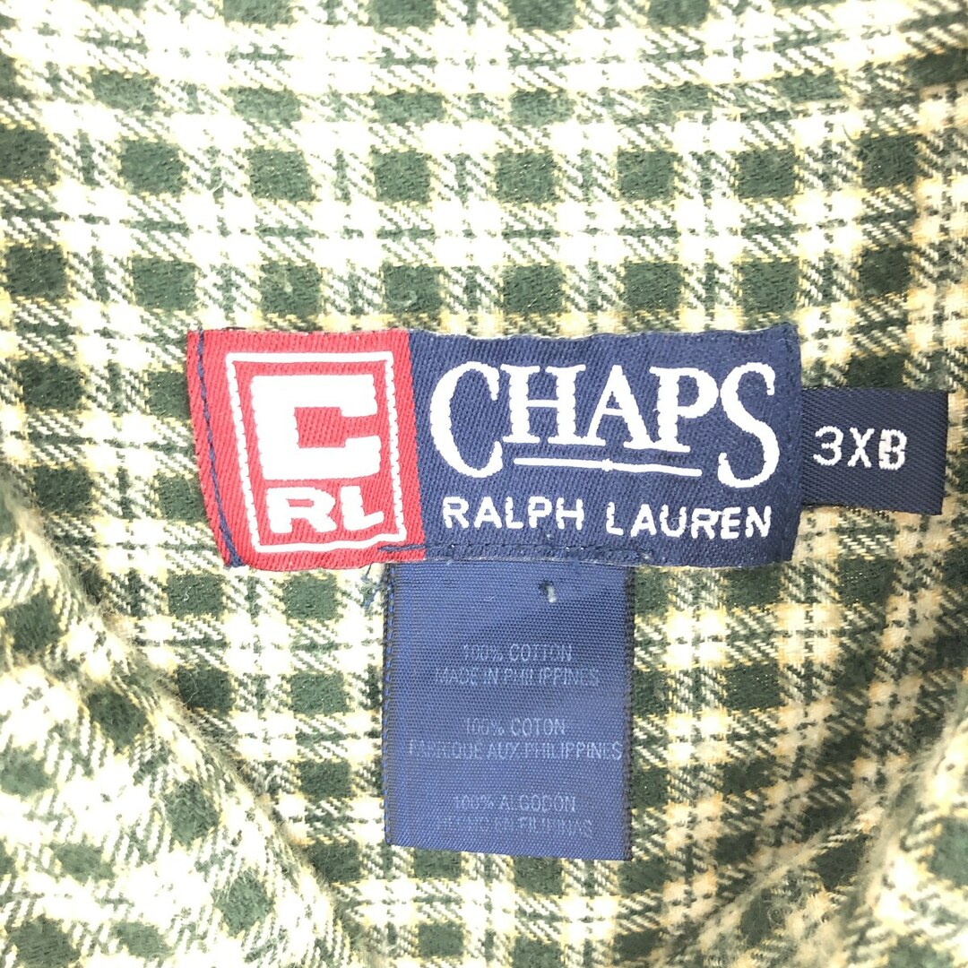 Ralph Lauren(ラルフローレン)の古着 ビッグサイズ 90年代 ラルフローレン Ralph Lauren CHAPS チャップス 長袖 ボタンダウン フランネルチェックシャツ メンズXXXL ヴィンテージ  /eaa440481 メンズのトップス(シャツ)の商品写真