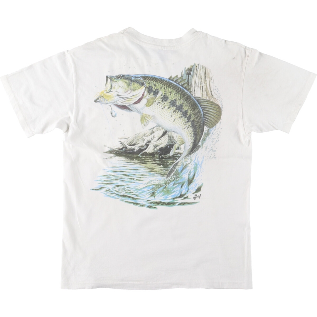 Hanes(ヘインズ)の古着 90年代 ヘインズ Hanes バックプリント 魚柄 アニマルTシャツ USA製 メンズM ヴィンテージ /eaa444200 メンズのトップス(Tシャツ/カットソー(半袖/袖なし))の商品写真