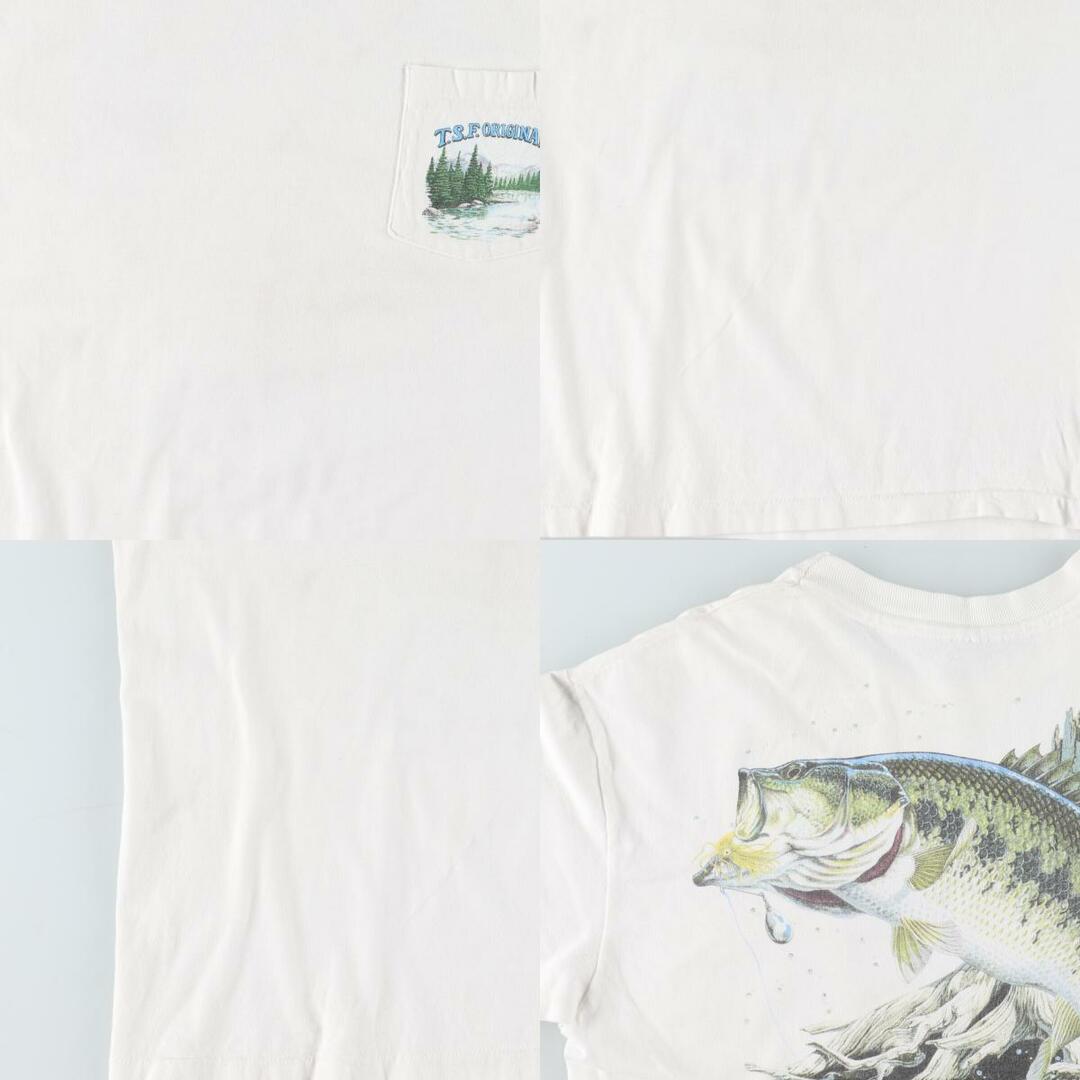 Hanes(ヘインズ)の古着 90年代 ヘインズ Hanes バックプリント 魚柄 アニマルTシャツ USA製 メンズM ヴィンテージ /eaa444200 メンズのトップス(Tシャツ/カットソー(半袖/袖なし))の商品写真