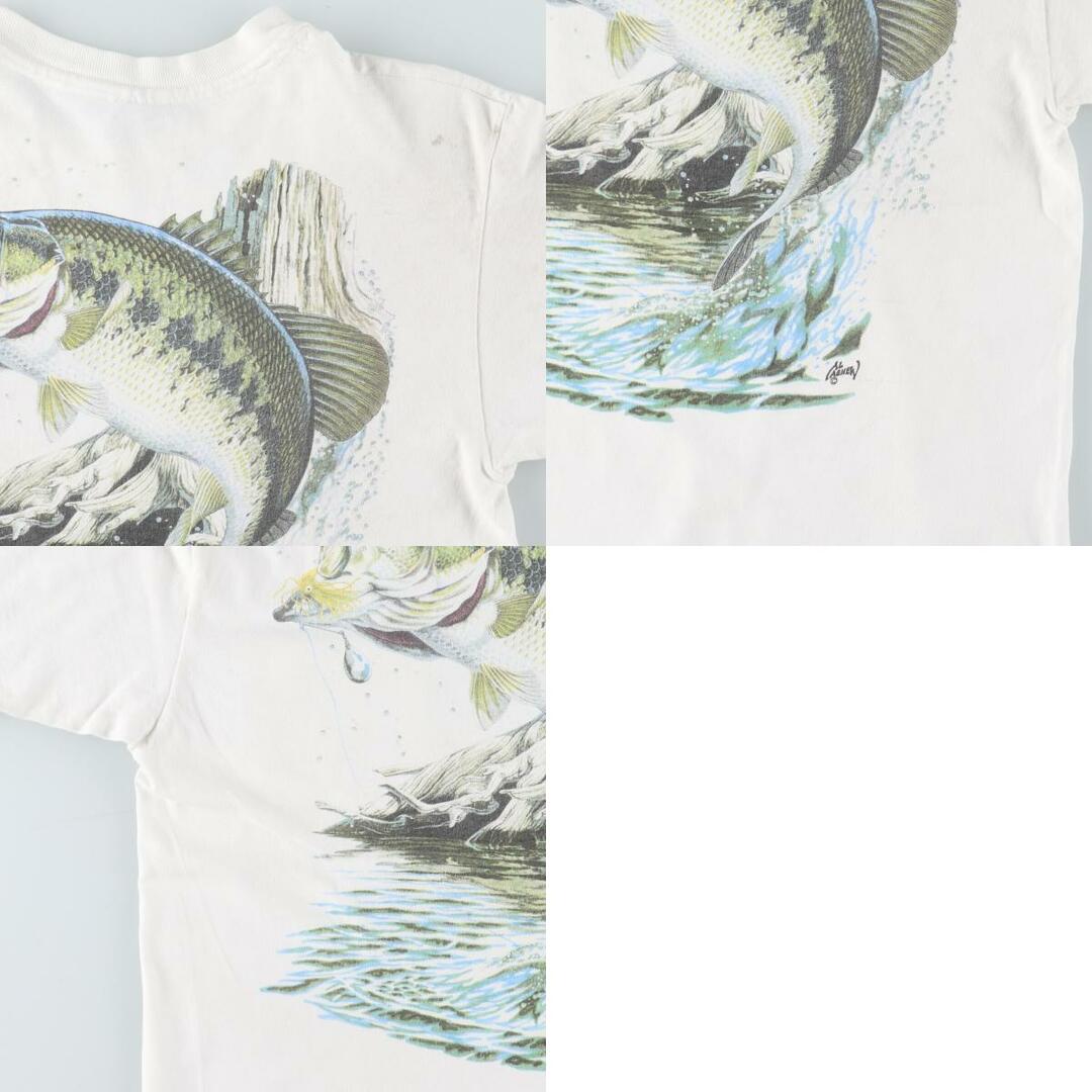 Hanes(ヘインズ)の古着 90年代 ヘインズ Hanes バックプリント 魚柄 アニマルTシャツ USA製 メンズM ヴィンテージ /eaa444200 メンズのトップス(Tシャツ/カットソー(半袖/袖なし))の商品写真