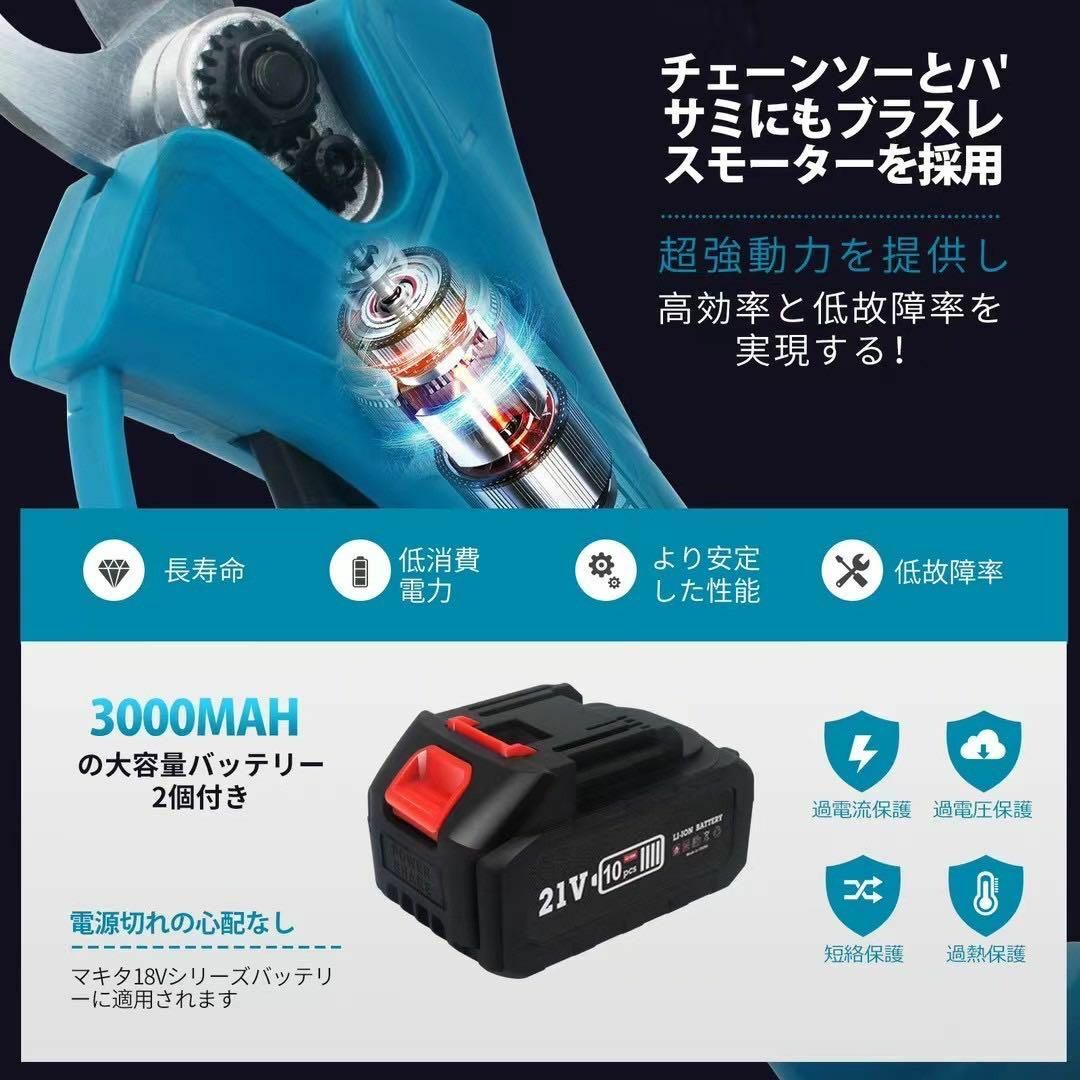 高枝切り電動チェーンソー 高枝切りバサミ 4 in1 バッテリー2個付き 新品 その他のその他(その他)の商品写真