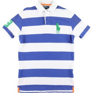 ラルフローレン(Ralph Lauren)の古着 ラルフローレン Ralph Lauren POLO by Ralph Lauren ビッグポニー ボーダー柄 半袖 ラガーシャツ メンズM /eaa444255(ポロシャツ)