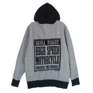 スカルフライト SKULL FLIGHT バックプリント ジップアップ パーカー グレー系 S【中古】(パーカー)