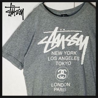 ステューシー(STUSSY)の【人気デザイン】ステューシー ワールドツアー デカロゴ 両面ロゴ グレーMサイズ(Tシャツ/カットソー(半袖/袖なし))