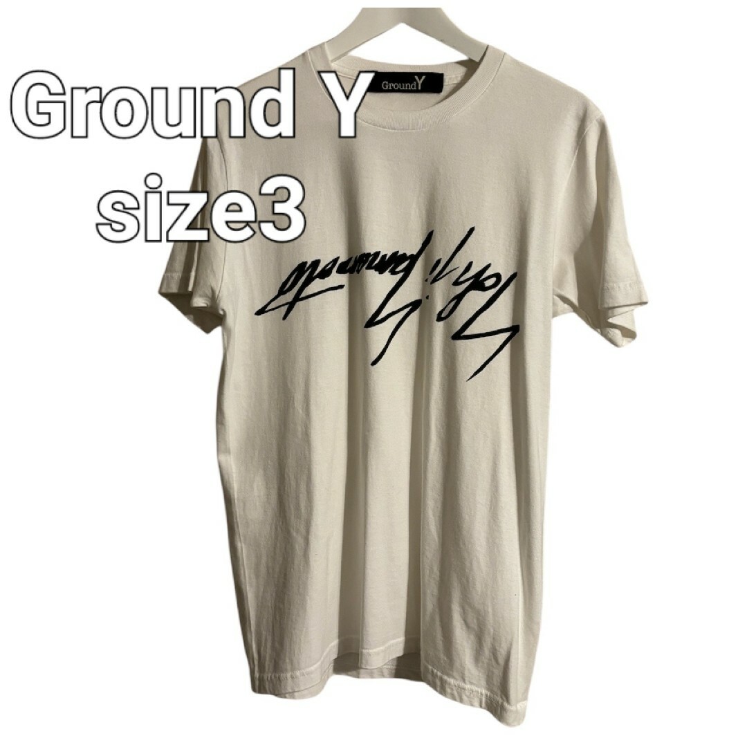 GroundY　Yohji  Yamamoto ロゴプリン  ホワイsize3 メンズのトップス(Tシャツ/カットソー(半袖/袖なし))の商品写真