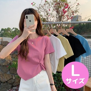 【新品】ウエスト絞り Tシャツ 半袖 ねじり ピンク　韓国(Tシャツ(半袖/袖なし))
