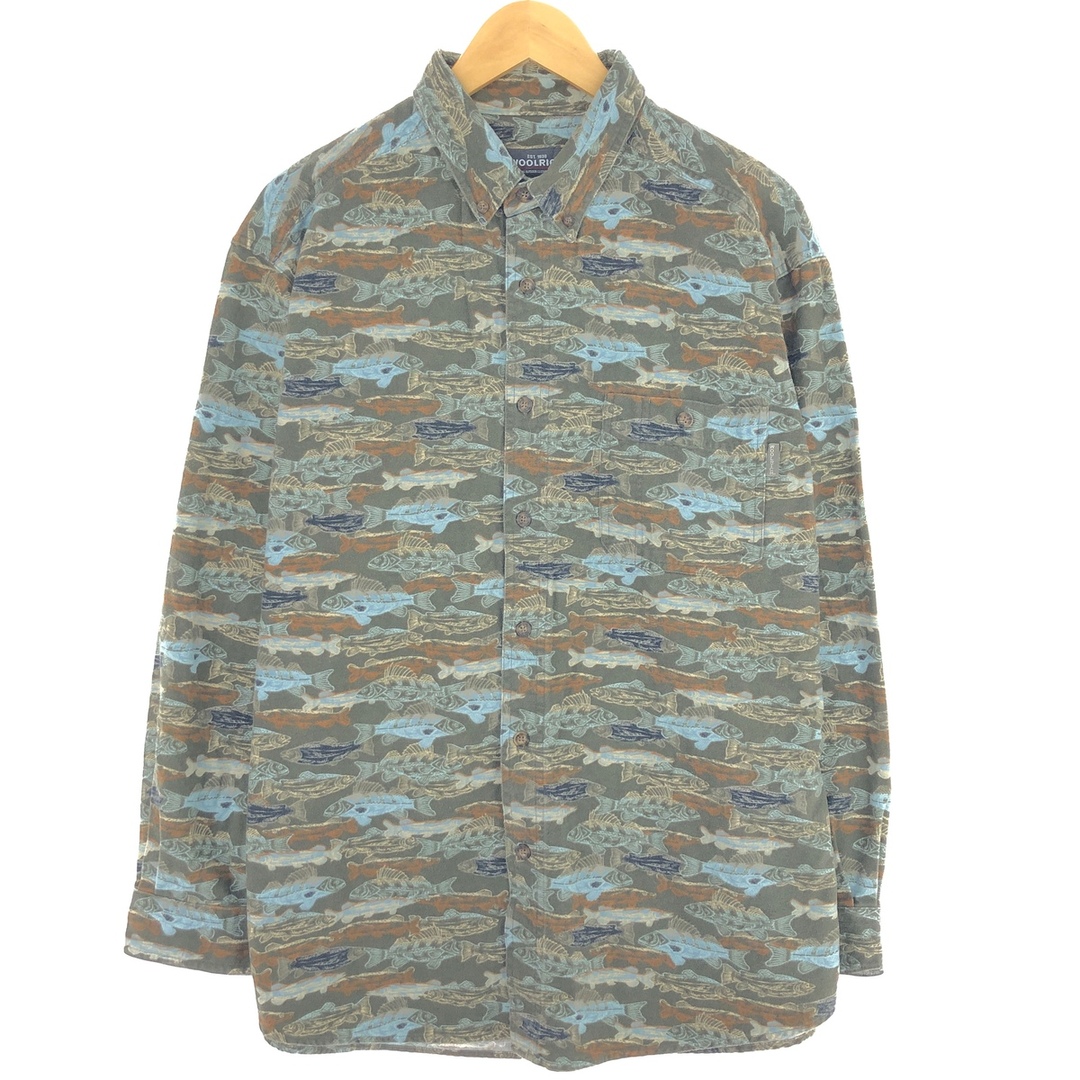 WOOLRICH(ウールリッチ)の古着 ウールリッチ WOOLRICH 魚柄 長袖 ボタンダウン フランネルシャツ メンズL /eaa440476 メンズのトップス(シャツ)の商品写真