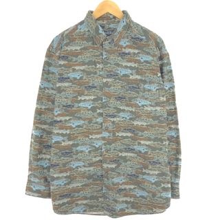 ウールリッチ(WOOLRICH)の古着 ウールリッチ WOOLRICH 魚柄 長袖 ボタンダウン フランネルシャツ メンズL /eaa440476(シャツ)