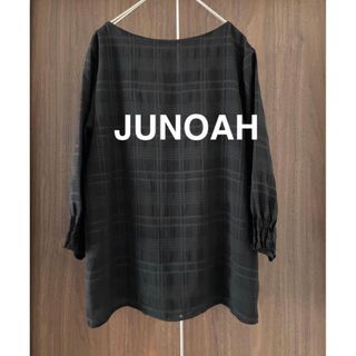 ジュノア(JUNOAH)の1回のみ着用 JUNOAH ジュノア シアーチェック ブラウス 七分袖(シャツ/ブラウス(長袖/七分))