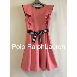 ポロラルフローレン(POLO RALPH LAUREN)のポロラルフローレン　フリルワンピース　ストライプリボン　140 ピンク M(ワンピース)