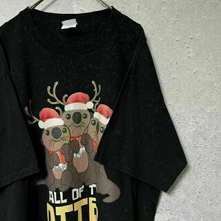 PORT & CONPANY Tシャツ クリスマス カワウソ トナカイ XL(Tシャツ/カットソー(半袖/袖なし))