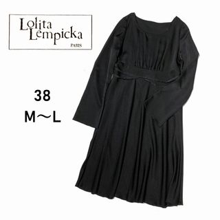 ロリータレンピカ(LOLITA LEMPICKA)の【M～L38】ロリータレンピカ★長袖ワンピース 黒　ベルスリーブ　オンワード樫山(ひざ丈ワンピース)