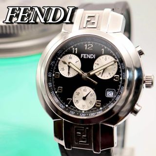 フェンディ(FENDI)の美品 FENDI オロロジ クロノグラフ 黒文字盤 メンズ腕時計 745(腕時計(アナログ))