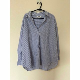 ユニクロ(UNIQLO)のユニクロ コットンストライプシャツ　ブルー　Lサイズ(シャツ/ブラウス(長袖/七分))