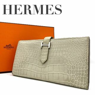 エルメス(Hermes)の美品　HERMES エルメス ベアンスフレ アリゲーター グレー　長財布　w1(財布)