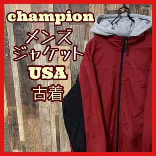 チャンピオン(Champion)のチャンピオン メンズ ブルゾン L レッド USA古着 90s 長袖 ジャケット(ブルゾン)