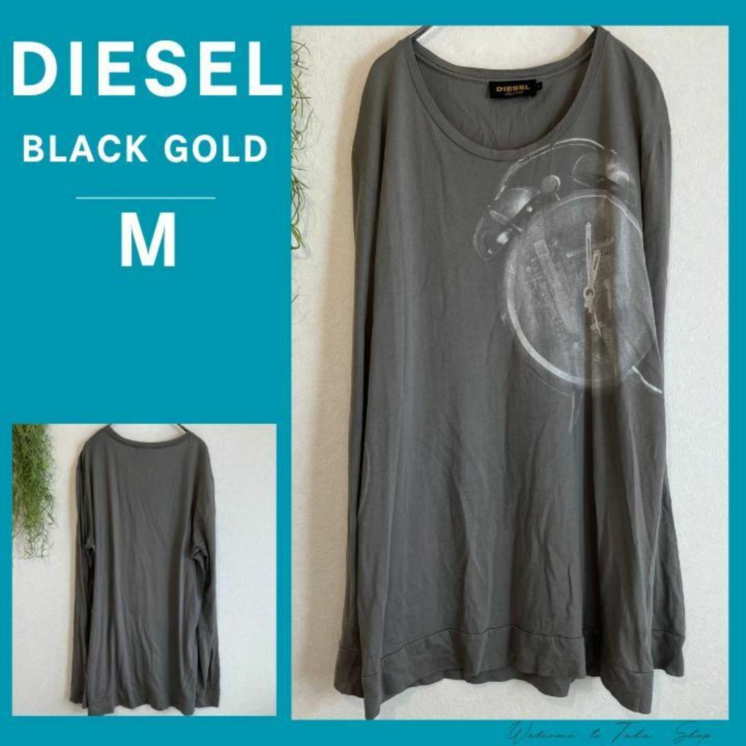 DIESEL BLACK GOLD(ディーゼルブラックゴールド)のディーゼル　DIESEL　ブラックゴールド　プリント柄　ロングＴシャツＭ　グレー メンズのトップス(Tシャツ/カットソー(七分/長袖))の商品写真