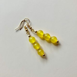 イエロージェイドジェイド  フックピアス 8mm　GD イヤリング　樹脂ピアス (イヤリング)