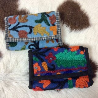 ★新品★2点セット★カシミール刺繍三つ折り財布★ネパール製★7★(折り財布)