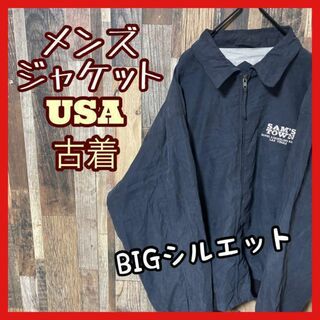 ブルゾン 刺繍 メンズ ネイビー 2XL USA古着 90s 長袖 ジャケット(ブルゾン)