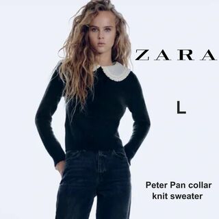 ZARA - L★ザラ★ピーターパン襟　ふんわり長袖セーター　紺ネイビー　モヘア　ニット