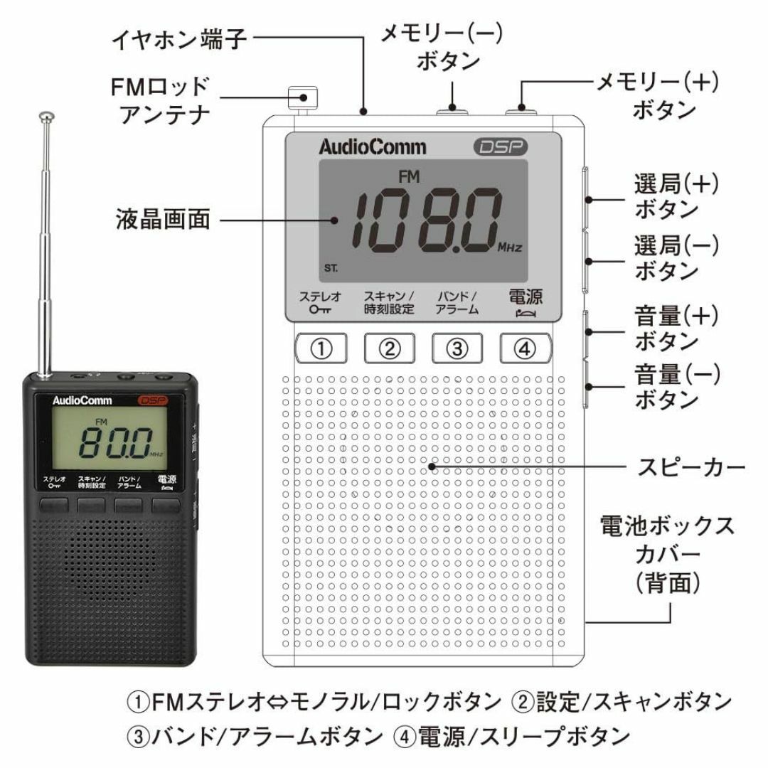 【カラー: ブラック】オーム(OHM) 電機AudioComm ラジオ 小型 デ スマホ/家電/カメラのオーディオ機器(ラジオ)の商品写真