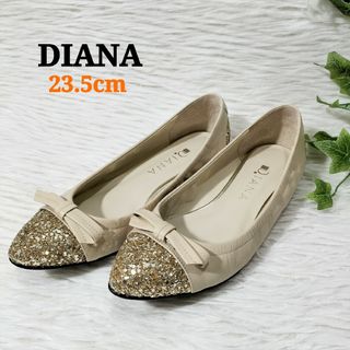 ダイアナ(DIANA)のDIANA フラットパンプス グリッター リボン バイカラー 23.5cm(ハイヒール/パンプス)