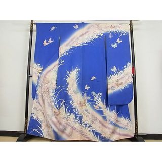 平和屋-こころ店■豪華振袖　花蝶文　暈し染め　銀彩　正絹　逸品　AAAB8418Abr(振袖)