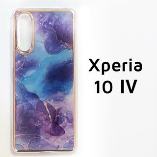 Xperia 10 Ⅳ 青 紫 フレームマーブル カバー エクスペリア(Androidケース)