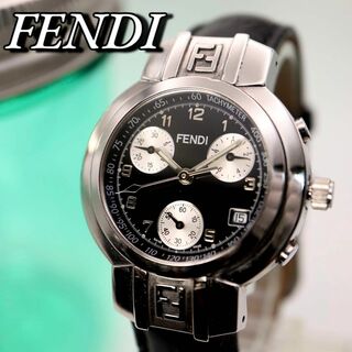 フェンディ(FENDI)の極美品 FENDI オロロジ クロノグラフ 黒文字盤 レディース腕時計 749(腕時計)