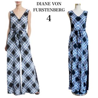 DIANE von FURSTENBERG - ダイアンフォンファステンバーグ DVF オールインワン シルク100 チェック