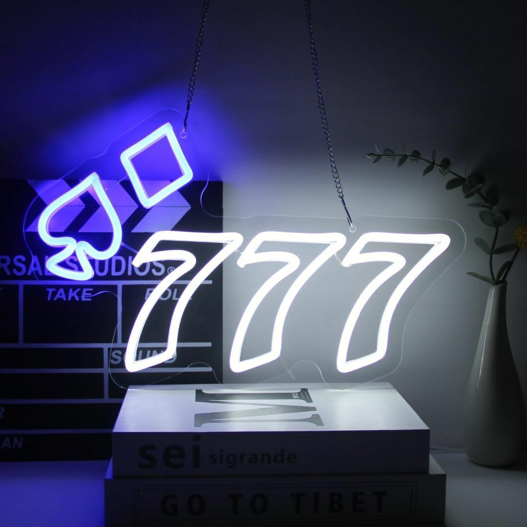 【色: blue&white】777ネオンサイン 壁の装飾ポーカーネオンサイン  インテリア/住まい/日用品のオフィス用品(店舗用品)の商品写真
