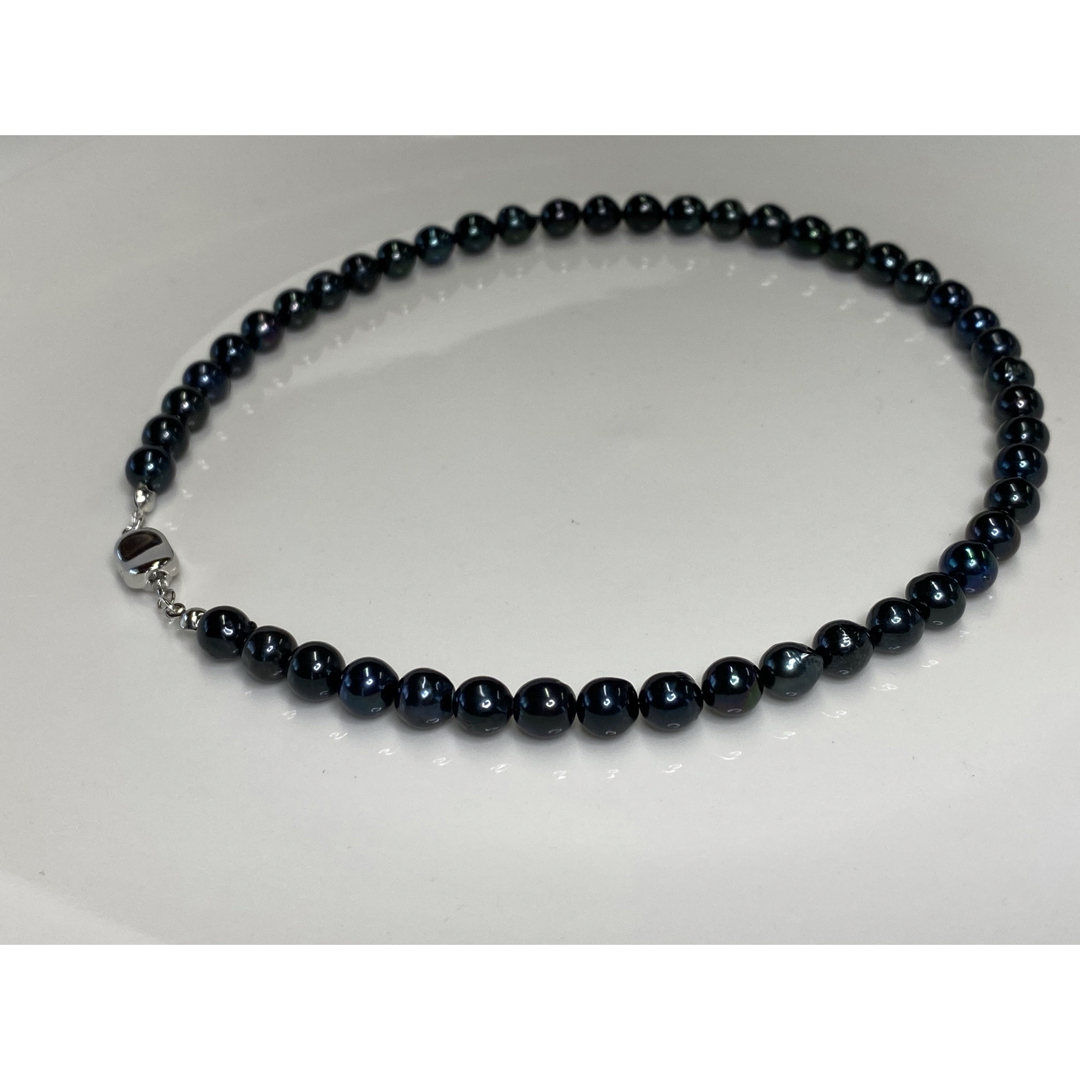 あこや黒真珠ネックレス7.5〜8㎜珠　43㎝　② ハンドメイドのアクセサリー(ネックレス)の商品写真